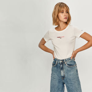 Tommy Jeans dámské bílé tričko Flag - L (YBR)